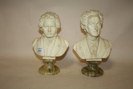A PAIR OF RESIN BUSTS OF BEETHOVEN AND CHOPIN SIGNED A. GIANNELLI, HEIGHT 25 CM