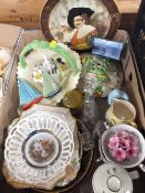 A TRAY OF ASSORTED CERAMICS TO INCLUDE WADE SAIL SHIPS, AYNSLEY ETC.