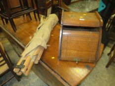 AN ANTIQUE MAHOGANY PURDONIUM A/F WITH A VINTAGE CAMP BED (2)