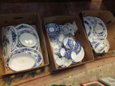 THREE TRAYS OF BLUE AND WHITE CHINA TO INCLUDE ROYAL DOULTON EXAMPLES