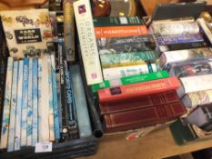 THREE TRAYS OF VINTAGE AND MODERN BOOKS TO INCLUDE VINTAGE CAR BOOKS, SCIENTIFIC BOOKS AND HISTORY