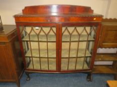 A MAHOGANY CHINA DISPLAY CABINET WITH BALL AND CLAW FEET W-122 CM