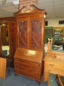 AN EDWARDIAN MAHOGANY INLAID BUREAU BOOKCASE H-204 W-94 CM