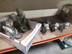 A TRAY OF GARDEN FIGURES TO INCLUDE DOGS