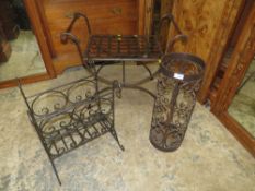 A DECORATIVE METAL STICK STAND H- CM WITH A PAPER RACK AND A STOOL (3)