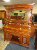 A LARGE EDWARDIAN CARVED MAHOGANY MIRRORBACK SIDEBOARD H-209 W-158 CM