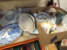 A BOX OF ASSORTED CERAMICS TO INCLUDE CROWN DEVON, BESWICK VASE ETC.