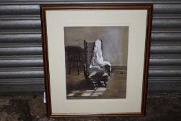 A FRAMED AND GLAZED PASTEL ENTITLED 'GRANDMA'S CHAIR' SIGNED R P HEATH