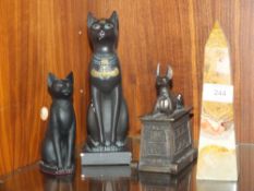 FOUR EGYPTIAN STYLE ORNAMENT TO INCLUDE AN ONYX OBELISK