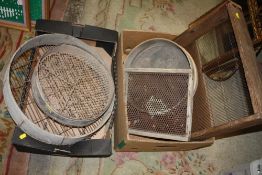 TWO BOXES OF VINTAGE WOODEN SIEVES