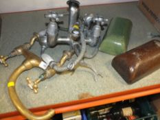 TWO CERAMIC PILLOWS TOGETHER WITH TWO VINTAGE BATH TAP FITTINGS