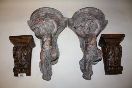 TWO PAIR OF VINTAGE CORBELS TO INCLUDE CHERUBIC EXAMPLES