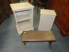 THREE SHABBY CHIC STYLE PAINTED CABINETS AND STOOL (3)
