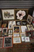 A COLLECTION OF PICTURES AND PRINTS TO INCLUDE A FRAMED OIL ON BOARD SIGNED DAVINA K, PASTEL STILL