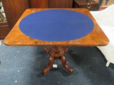 A 19TH CENTURY ANTIQUE FOLD-OVER CARD TABLE WITH BAIZE LINED INTERIOR W-97 CM S/D