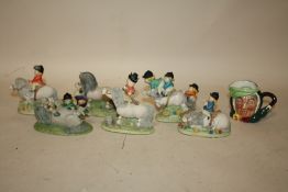 A COLLECTION OF CHILTERN COLLECTION THELWELL PONY FIGURES TOGETHER WITH A SMALL SAIRY GAMP CHARACTER