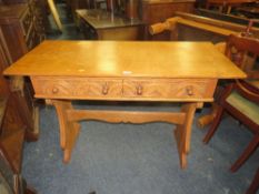 A LIGHT OAK TWO DRAWER HALL TABLE W-114 CM