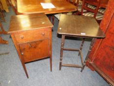 A VINTAGE OAK OCCASIONAL TABLE AND A POT CUPBOARD (2)