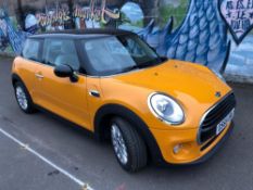 A 2015 ORANGE / BLACK MINI COOPER 'DS65 URL' PETROL 1.5L AUTOMATIC, APPROX 600 MILES, MOT EXPIRED 22