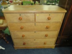 AN ANTIQUE PINE CHEST OF TWO SHORT ABOVE THREE LONGER DRAWERS H-114 W-119 CM