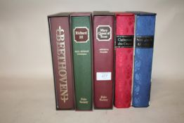 FIVE FOLIO SOCIETY BOOKS, 'CATHERINE THE GREAT', 'NICHOLAS AND ALEXANDRA', ' BEETHOVEN' ETC.