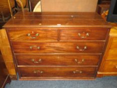AN ANTIQUE MAHOGANY FIVE DRAWER CHEST OF DRAWERS H-93 W-125 CM - NO FEET
