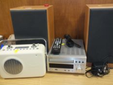 A DENON RCD-M37 DAB STEREO WITH SPEAKERS TOGETHER WITH A DUALIT PORTABLE RADIO