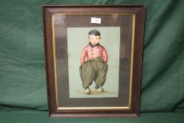 A VINTAGE FRAMED AND GLAZED PRINT OF A DUTCH BOY, 21.5 X 31 CM