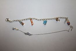 A MODERN SILVER CHARM BRACELET TOGETHER WITH ANOTHER SILVER BRACELET, APPROX WEIGHT 12.8 G