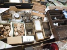 A COLLECTION OF DOLLS HOUSE FURNITURE, MINIATURE TEAWARE ETC.