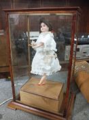 A GLASS CASED MUSICAL REVOLVING DOLL