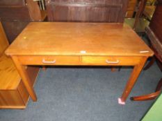A VINTAGE STYLE TWO DRAWER SCHOOL TYPE DESK H-76 W-122 CM