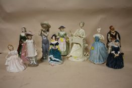 A COLLECTION OF ASSORTED CERAMIC LADY FIGURES TO INCLUDE COALPORT AND OTHER EXAMPLES A/F