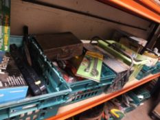 FIVE BOXES PLUS A TOOLBOX OF HAND TOOLS AND PARTS ETC ( PLASTIC TRAYS NOT INCLUDED )