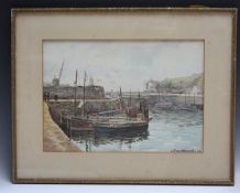 J. EARNEST WINTERBOTTOM. Harbour scene with moored sailing vessels and figures, signed and dated