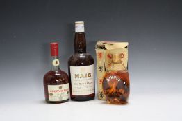 3 VINTAGE BOTTLES OF WHISKY AND COGNAC CONSISTING OF 1 BOTTLE OF HAIG GOLD LABEL, 1 12fl ozs