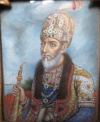 (XIX). A portrait miniature study of a Mughal Prince / Persin ruler?, unsigned, mixed media on boar