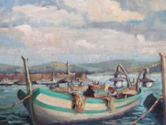 CONTINENTAL SCHOOL (XX). Impressionist continental harbour scene with fishing boats and figures,