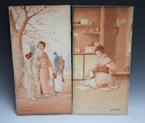 T. NAKAYAMA (XX). Japanese school, a pair of interior scenes with Geisha playing a stringed