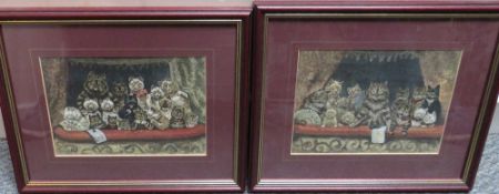 LOUIS WAIN (1860-1939). A pair of coloured woodcut prints 'Comedy' and 'Tragedy', signed in plate,