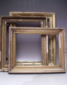 AN 18TH CENTURY GOLD FRAME A/F, frame W 5.5 cm, frame rebate 38 x 32 cm, together with two 19th