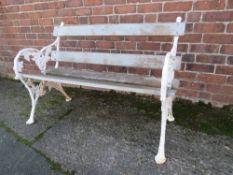 CAST IRON BENCH IN THE COALBROOKDALE STYLE, with ornate floral detail, W 118 cm, H 82 cm, D 60 cm