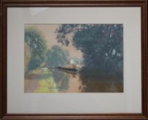 DEREK WILLIAMS (XX). Canal boats, signed lower right, oil, framed and glazed, 28.5 x 41 cm