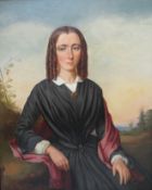 B. DE POORTER (XIX-XX). Portrait study of Mrs H. Faure - Alewyn, wooded landscape beyond, see verso,