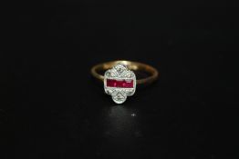 AN 18 CARAT GOLD RUBY AND DIAMOND RING, approx weight 2.2g, ring size O