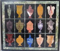 A SQUARE PIETRA DURA PANEL FEATURING DIFFERENT DESIGN STYLES OF URN, W 59 cmCondition Report:
