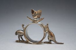 AN UNUSUAL SILVER PLATED TASMANIA NAPKIN RING BY STOKES & SON MELBOURNE, stamped made in Australia