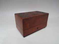 A PINWORK SATINWOOD DOUBLE INKWELL CASKET, W 16.5 cm