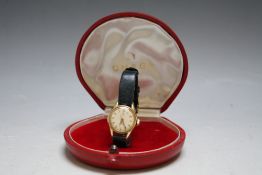 OMEGA - A LADIES 18 CT GOLD SEAMASTER WRIST WATCH, in an Omega box, W 2.25 cm