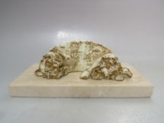 A 20TH CENTURY CONTINENTAL MODERNIST SCULPTURE DESK WEIGHT ON MARBLE BASE, inscribed and signed to